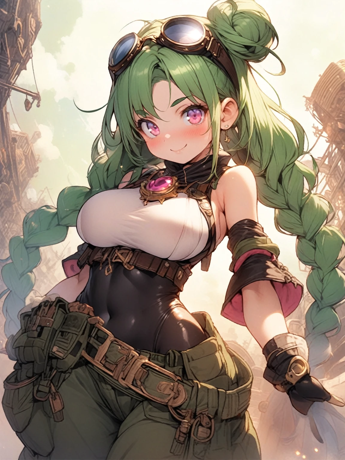 best qualtiy, 超A high resolution, A detailed face, A detailed eye, ((deep green color:1.3)), 1girll, beautiful soldier woman, Bluegreen eyes, large full breasts, sexy camouflage clothes, The tattoo, machine guns,