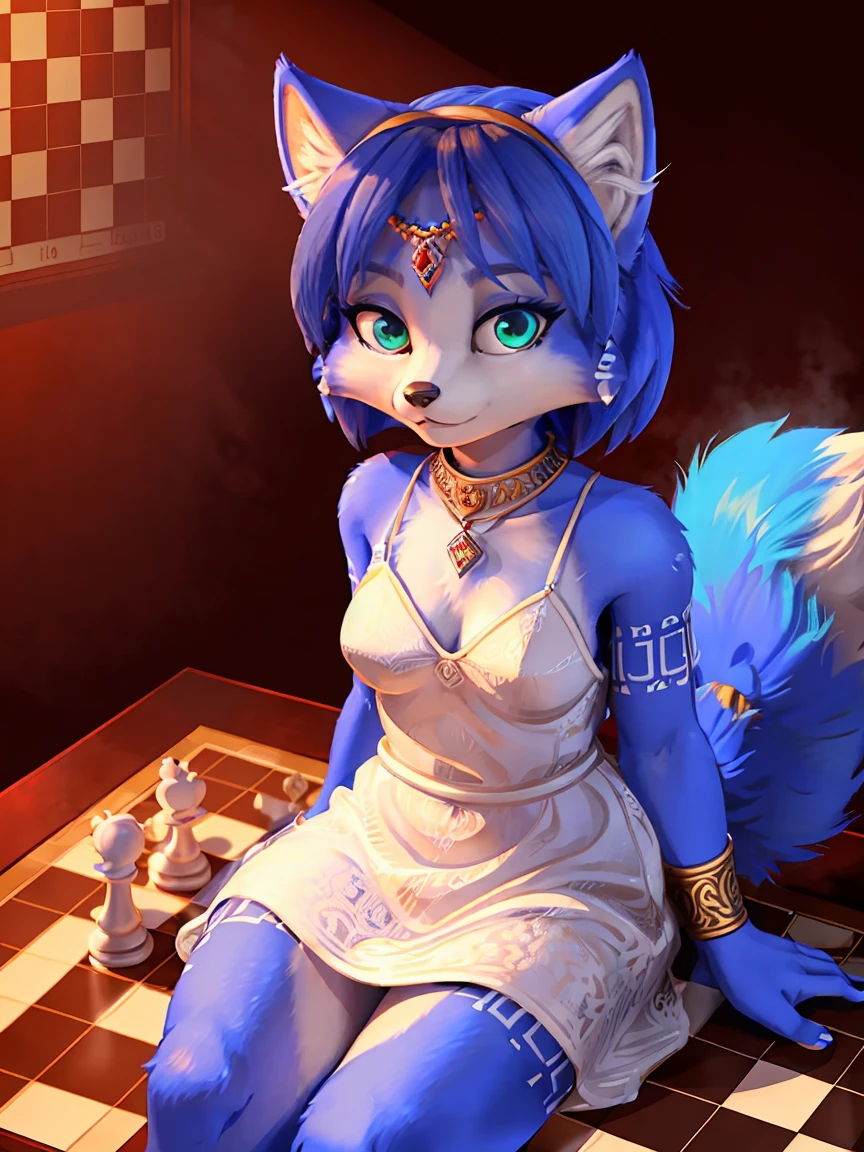 A beautiful and detailed (sweet picture) von ((Krystal)), Sternenfuchs Krystal, Schlank, liebenswert, green eyes, small breasts, lange haare,fantasie robe, Dekollete, Grinsen, hoch schauen,, Anthro, Pelzig, Hochgeladen E621, detailed flauschige fur, (von Fluff-Kevlar, Bayard Wu, personalami, Pino Daeni), detailliertes Gesicht, (flauschige), 1Girl, Allein, (posing with a sword in her hands:1.3),light armor