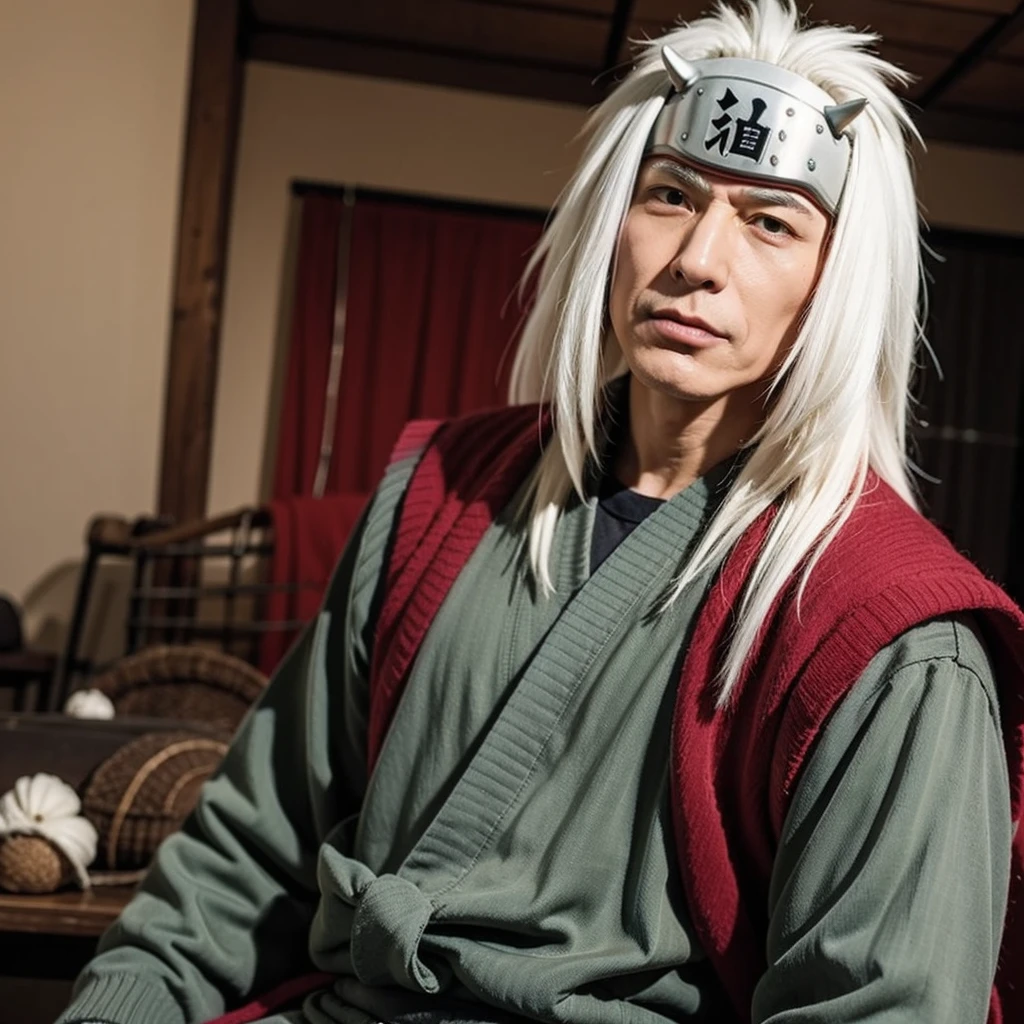 Solo, 1 old man, Jiraiya, White long hair, head protector