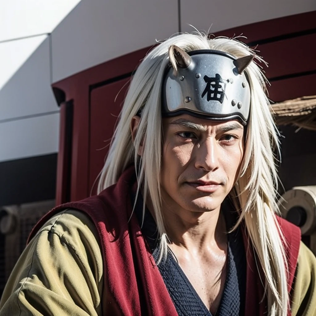 Solo, 1 old man, Jiraiya, White long hair, head protector