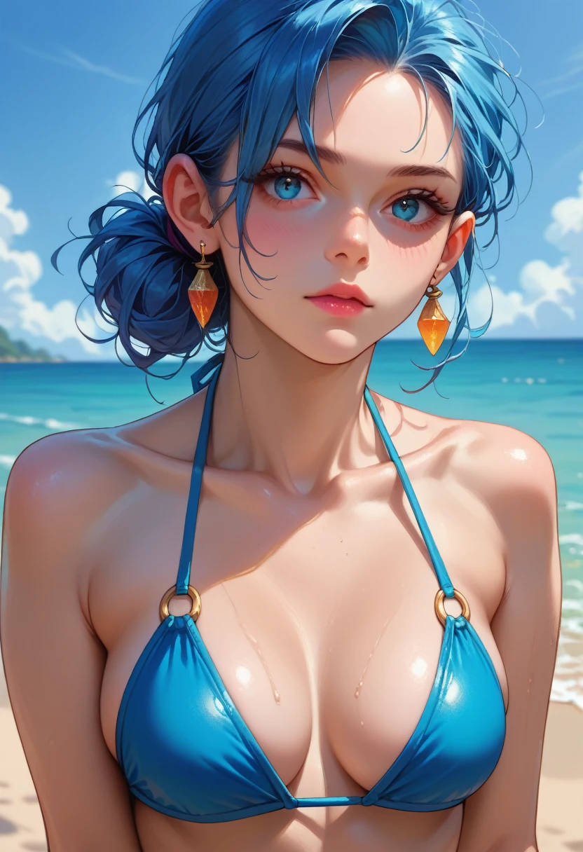 Perfect blue hair girl with bikini 