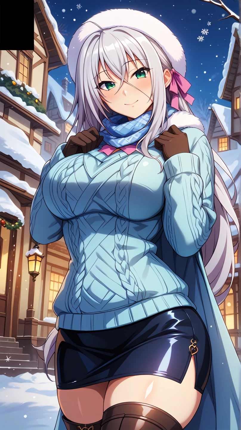 (masterpiece, best quality:1.2), (high resolution, 8K RAW photo, photo realistics, clear focus, weak outline:1.3), (natural lighting, textile shading), pov, ((solo:1.5)), 1 matured woman, 24 years old, (milf:1.5), ((nfsw:1.5, fuge breast:1.3, sagging breast, big tits, breast cleavage, harass sexually)), ((Bright beautiful eyes:1.3, detailed pupils)), (beautiful girl in winter clothes throwing small snowballs), pitching pose, left arm up, (winter outfits, duffle coat:1.2, knit scarfs around neck, tihg-length long boots), Snowballs fighting, flying small snowballs, in the snow, (looking at viewers, with smiling, half-closed eyes), raised sexy, (little opening mouth:1.3), light purple mesh in silver hair, medium short hair, hair over one eye, asymmetric hair, half updo hair, side rock, blue eyes, (Luxury detailed accessories, necklace, earrings, Bracelets), bokeh, dynamic angle, leaning forward:1.2, close-up face:1.5, full body, from below:1.2, (correct anatomy:1.6, ideal ratio of body proportions, correct hand:1.5, small hands),