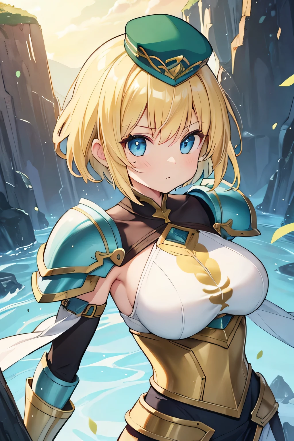 masterpiece,best quality,zelda\(princess\), solo,short_hair, uhd, dslr, hdr underage blonde teen, gigantic breasts, tight clothing, cleavage, blushing, bothered, spreading legs, white thong, posing in a lake