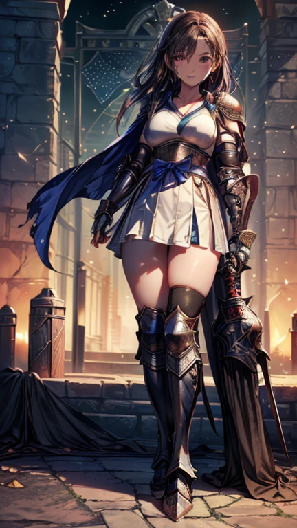Bright ultramarine blue futuristic demon warrior (queen) Girl in work attire (((Skirt))) (((mantle))) with sword, (Fluffy fur cape), magic, ((rae)), futurism, Cyberpunk, Silk, fur, (Stockings), (decollete), navel, Natural breasts, Slim body, zettai ryouiki, ((((Dull scarlet hair of medium length)))), Dark red hair, (Beautiful, delicate and bright magenta eyes), Portrait, (Beautiful and aesthetic:1.2, Fractal art:1.4), most realistic, Hyper-realistic, primitive, Highest quality, Best quality, Detailed, Realistic, 4k highly detailed digital art, rendering by octane, Bio-luminescence, (Cool_Color), best pixels, 8K Ultra, Extremely detailed Cg Unity 8K wallpaper, Cinematic lighting