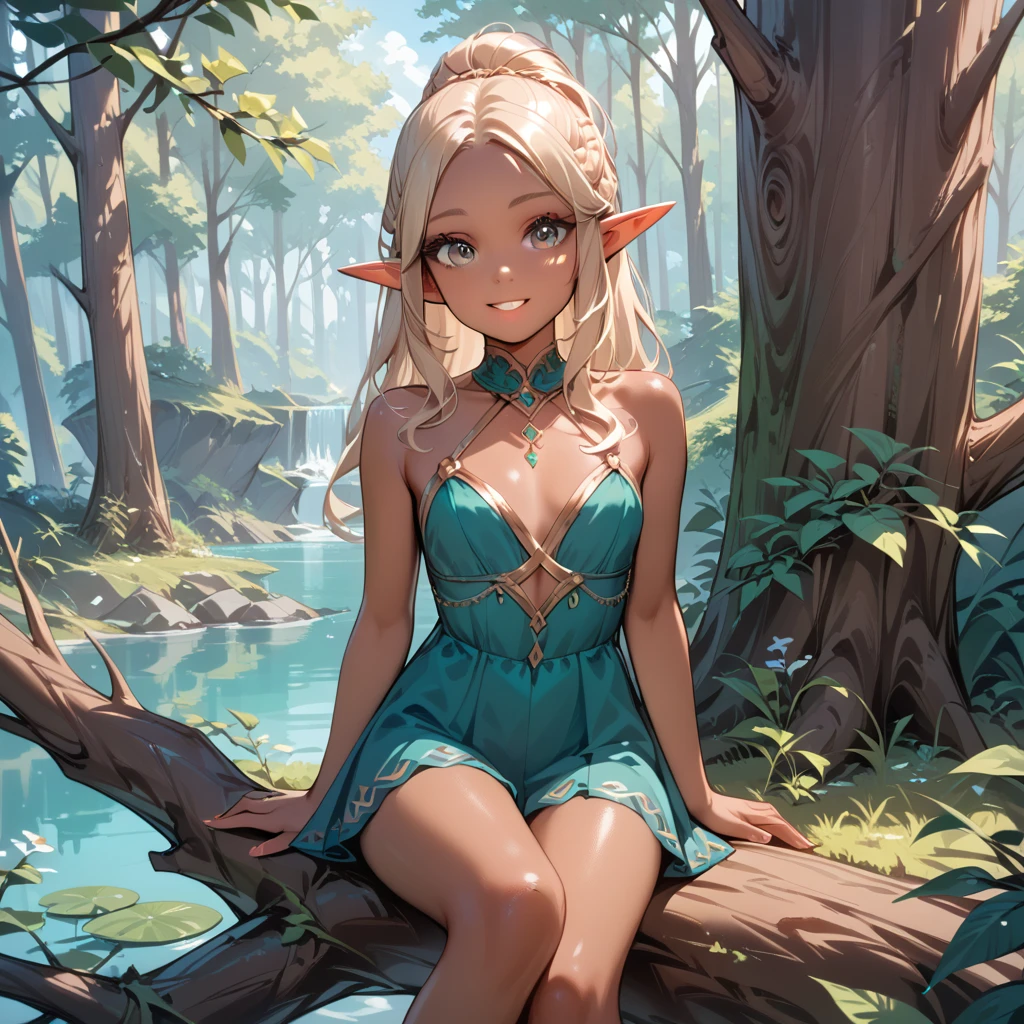 （​masterpiece）8K分辨率、top-quality、Boy Light Fairy、beige blonde hair、Turquoise eyes、Hazel eyes、Delicate body、fantasy-inspired、The tree々Background of sunlight shining in from between、Delicate full-body image