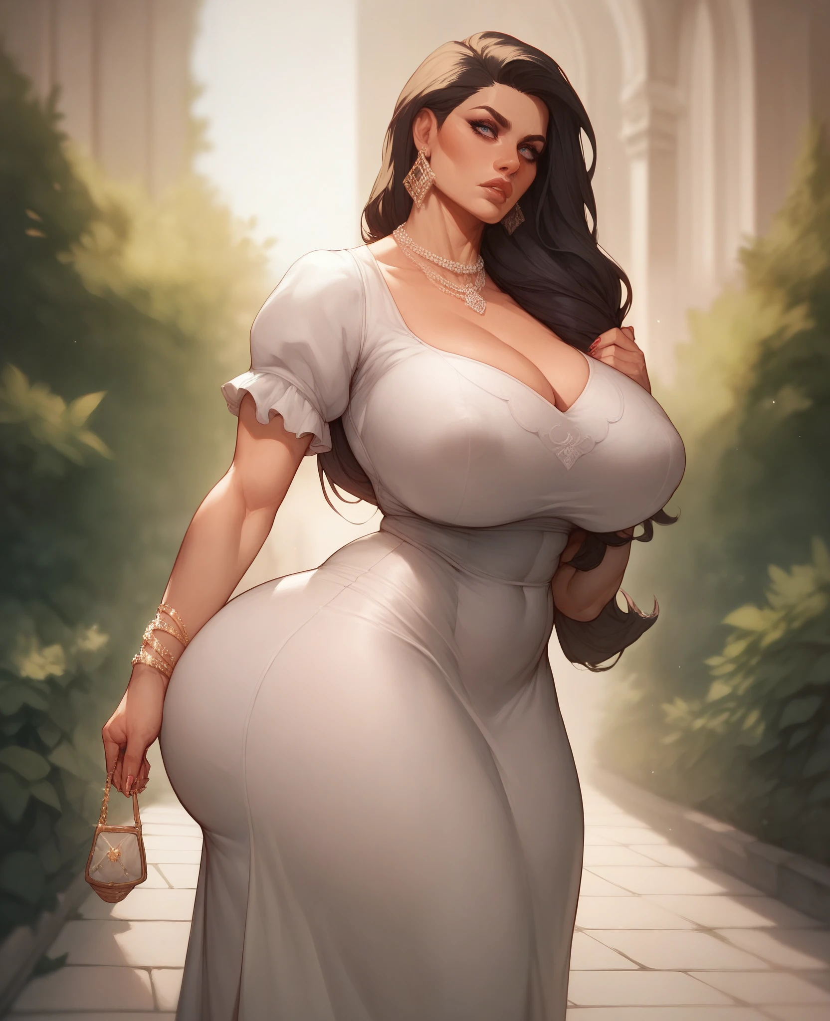 stare (cc), women, breasts and, huge ass,  futanari, huge dick, Dresses, large swelling in the pants, Alone, low vision 