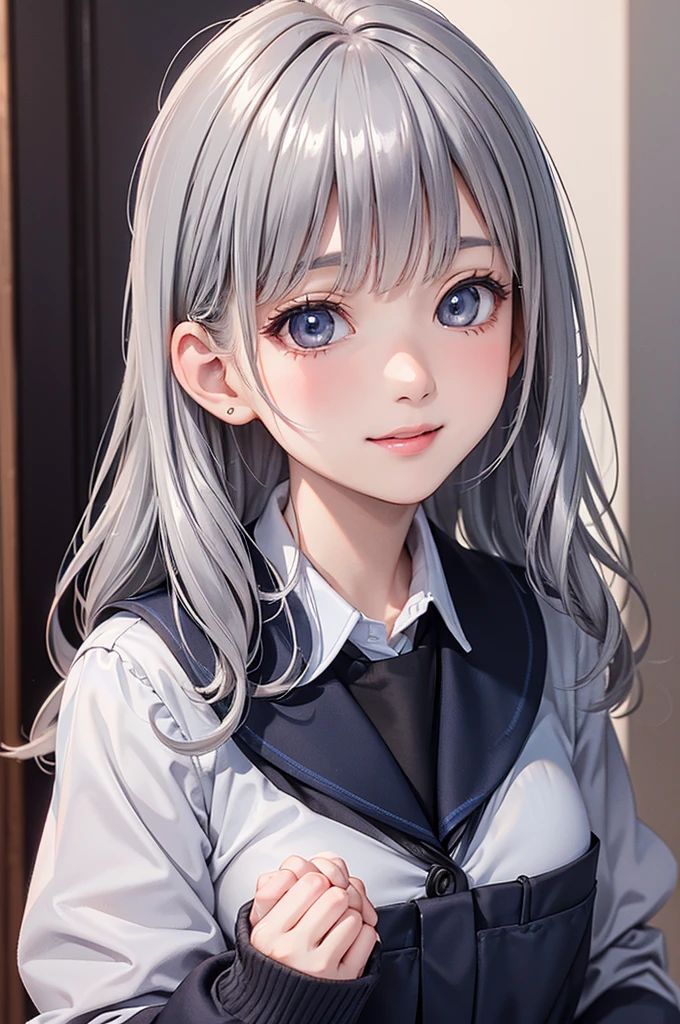 high school girl uniform,(random porn pose),silver hair,(Thin type:1.5),(large breasts),(random hairstyle:1.2),(Highest image quality, (8K), Ultra-realistic, Best Quality, High quality, High Definition, high quality texture, high detailing, Beautiful detailed, fine detailed, extremely details CG, Detailed texture, realistic representation of face, masterpiece, presence)