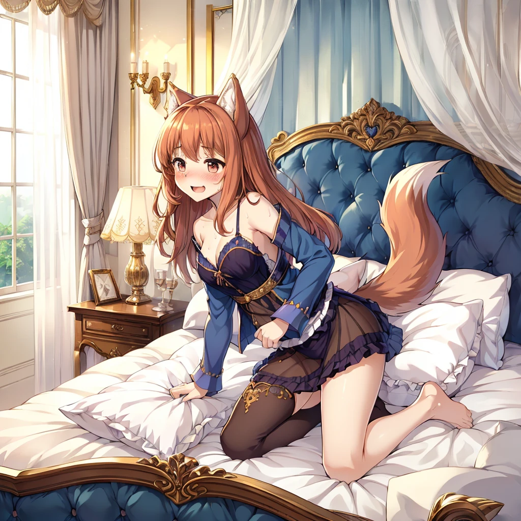 （masterpiece，best quality），mine, The Beast, , ( ））,  cute girl posing on pillow,，nature,, (blush),a smile，Pillow,（Lots of Pillow），Soft cushion，（canopy bed），（Pillow），Lots of Pillow，（Friction in the crotch），（（PillowCamel）），（A tail），（Around the protagonist），steam，（Pillow），（LuxuryPillow），（Palace Pillow Pattern Pillow），（palace），（Palace bedroom），（Gorgeous Pattern Pillow），Soft Pillow，，（Classical European style bedroom ），（excited，shy person，Lack of expressiveness，），pillow hump,，(Deluxe Rococo Canopy King Bed),Luxurious curtains with ornate ruffles and ribbons hang around the large bed.,((((The bed is piled with many Pillows)))),Quilt details,Detailed bed linen,Ruffled Bed Skirt,Deep Bed,Background with depth,((Pillow in detail)), ((((A Lot of Pillow))))，,，Detailed Soft Pillow,,((女孩正躺在许多Soft Pillow上,There are many Pillows around))，、、In a large canopy bed、Soft sheets and quilts、Colorful soft Pillow、Lots of Pillow、Soft toned bed、Ruffled curtains around the bed.。Delicate face，（Ornate pattern pillow），Soft pillow，，（ classical European style bedroom  ），（Excited face，Opened mouth，Shy，），holo，wolf girl，sweaty，，（more pillows)，，Blushing，Shy,,MASTURBATING WITH PILLOW,pillow humping, crotch rub,Exhale hot air，steam，sock