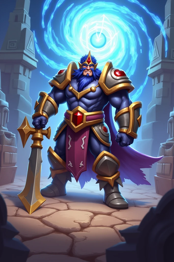 A dwarf with fiery eyes, With a huge magic hammer, Metallic skin