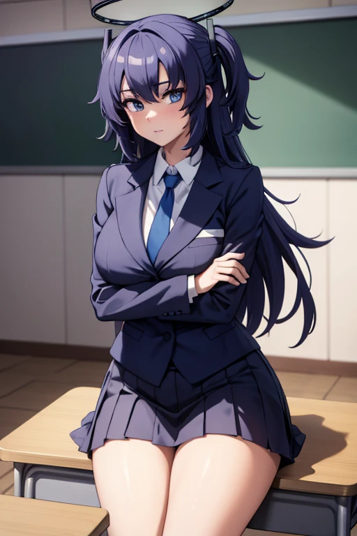 ((  best quality)), ((masterpiece)), ( super detailed),  School,uniform,Date,halo,male teacher,tie, arm-crossed,