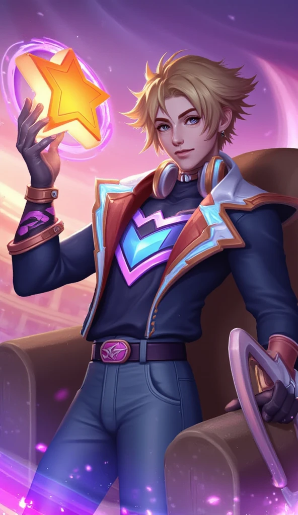 a close up of Ezreal holding a star in a room, hero pose colorful city lighting, kda, sakimichan frank franzzeta, range murata and artgerm, ezreal (league of legends, tane skin, extremely detailed artgerm, sakimichan, artgrem, rossdraws cartoon vibrant, splash art