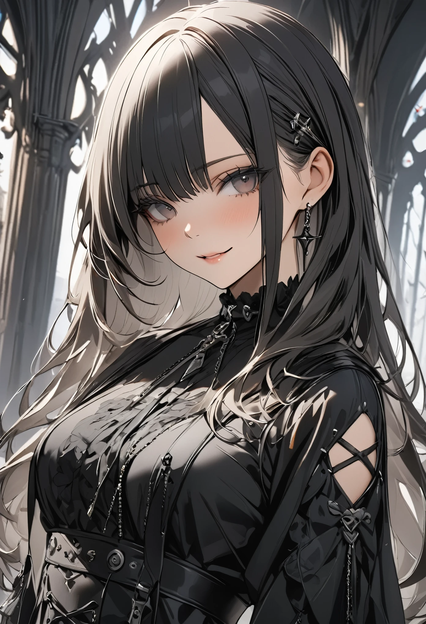 (masterpiece, best quality :1.2,UHD,High Resolution,Detailed depiction)、 one girl who is at ease、 for glossy skin、Gothic Clothing