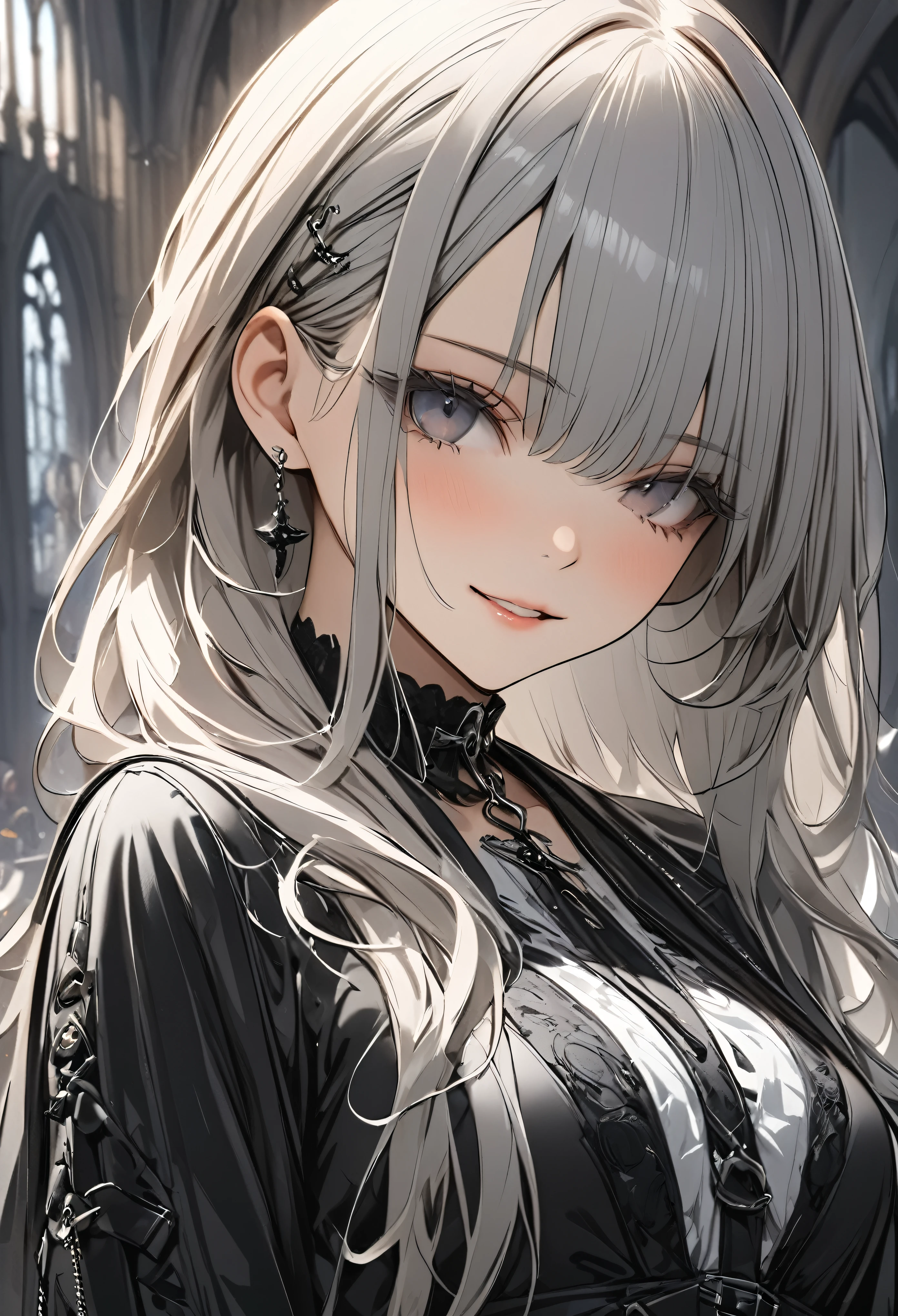 (masterpiece,  best quality :1.2,UHD,High Resolution,Detailed depiction)、 one girl who is at ease、 for glossy skin、Gothic Clothing