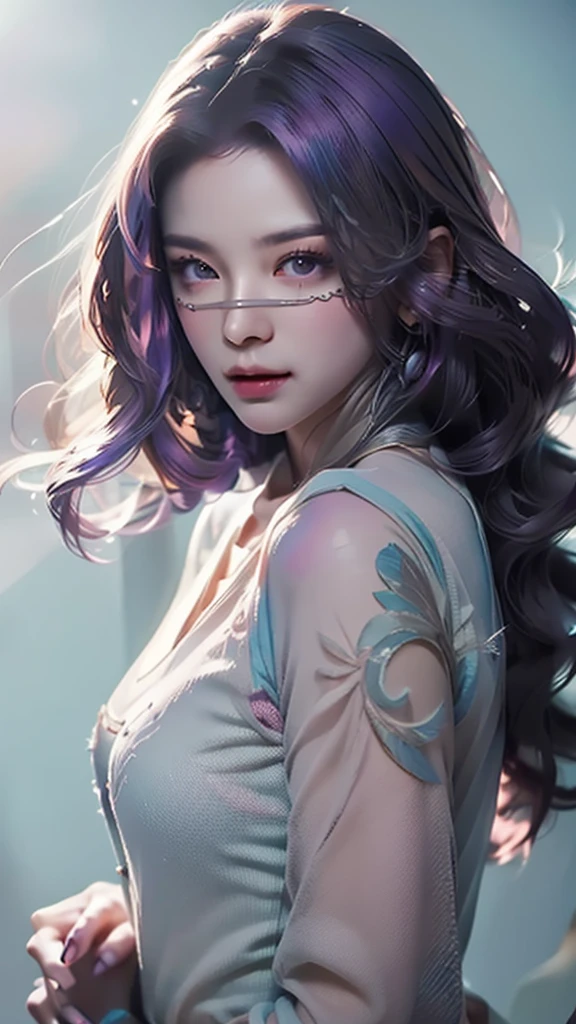 1girl,(masterpiece:1.4, best quality),medium breasts,(intricate details),unity 8k wallpaper,ultra detailed,(pastel colors:1.3),beautiful and aesthetic,detailed,solo, purple hair, luo_yi_ml, mouth veil 