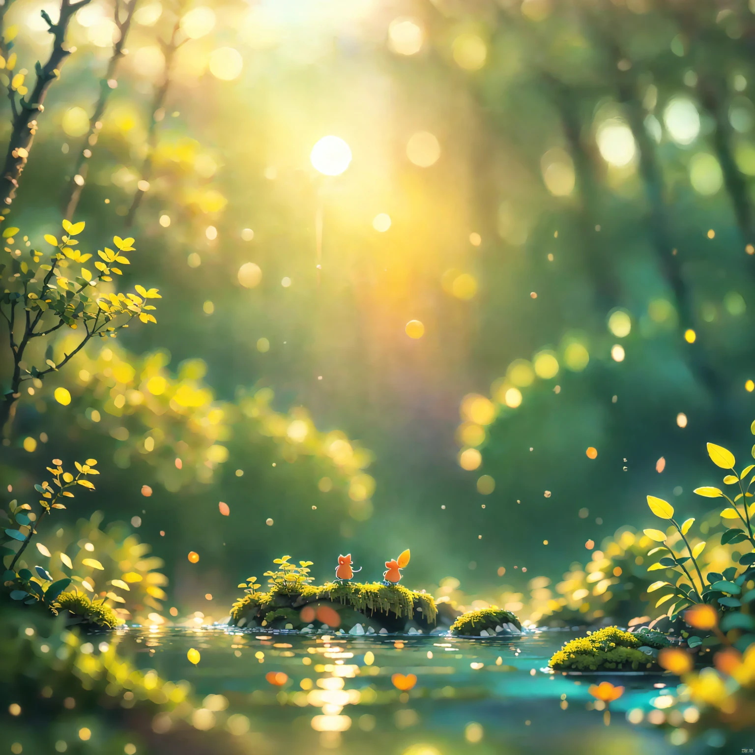 8K quality,(super masterpiece:1.3), best quality, detailed images,unmanned,(Small tree 々, with lots of petals dancing, fantastic waterfall,Small sailboat ,moss,水moss,lake,lake畔,background(sunset,sunsetの空, gradient ,In the water,Submersion,全てIn the water)).