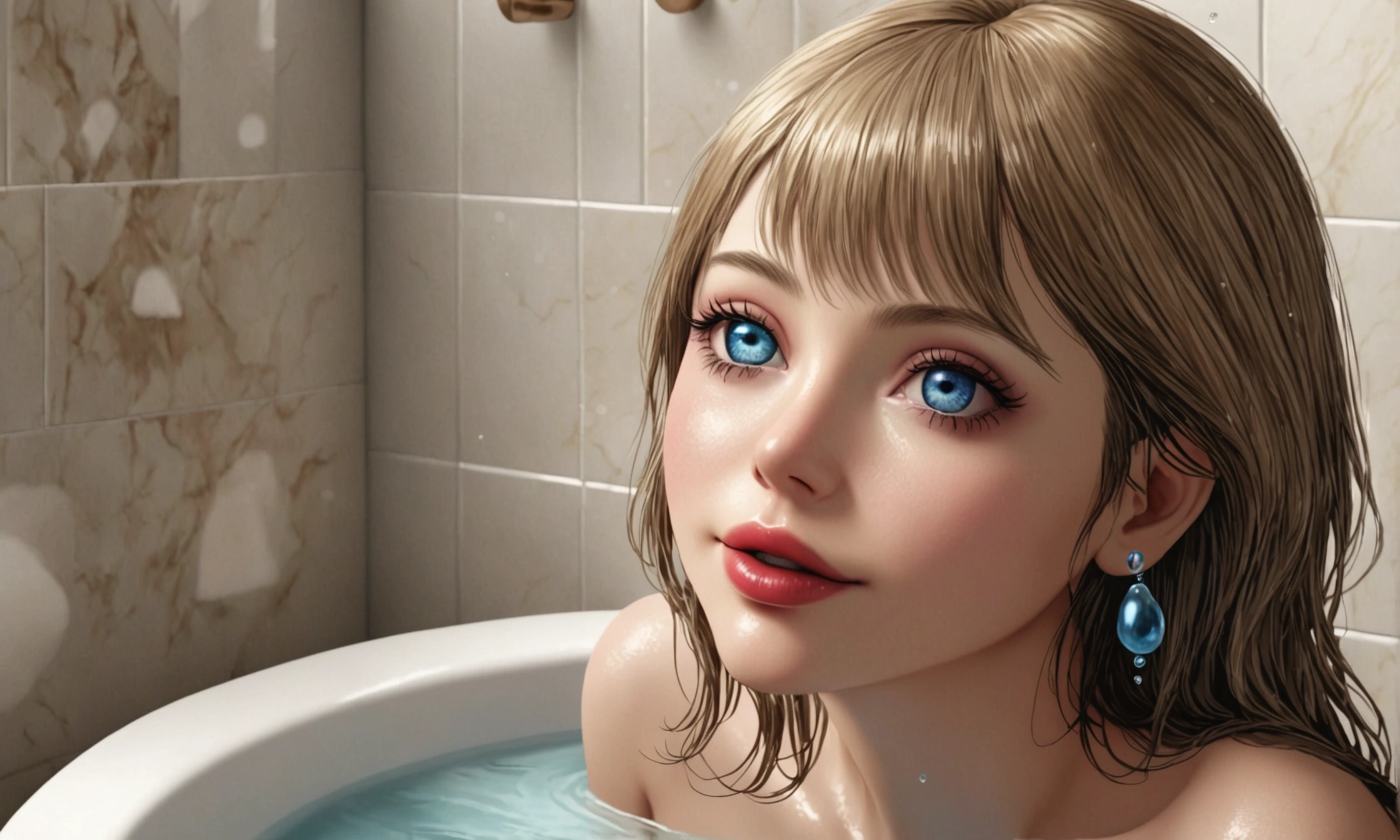 Captain Marvel, bubble bath, relaxing, uniform, draped, chair, detailed eyes, detailed lips, girl, bath foam, soothing music, candles, luxurious, sparkling water, steam, comfort, soft towel, peaceful atmosphere, superhero, tired, relaxation, calm, rejuvenating, serene, perfect temperature, steam rising, indulgence, bubbles, exquisite, tranquil, tranquility, refreshing, glowing skin, beautiful, deep relaxation, unwind, peaceful energy, pampering, self-care, escape, stress relief, rejuvenation, sparkling clean, invigorating, Blissful, divine. (best quality, highres, ultra-detailed), (photorealistic:1.37), professional, vibrant colors, dreamy lighting