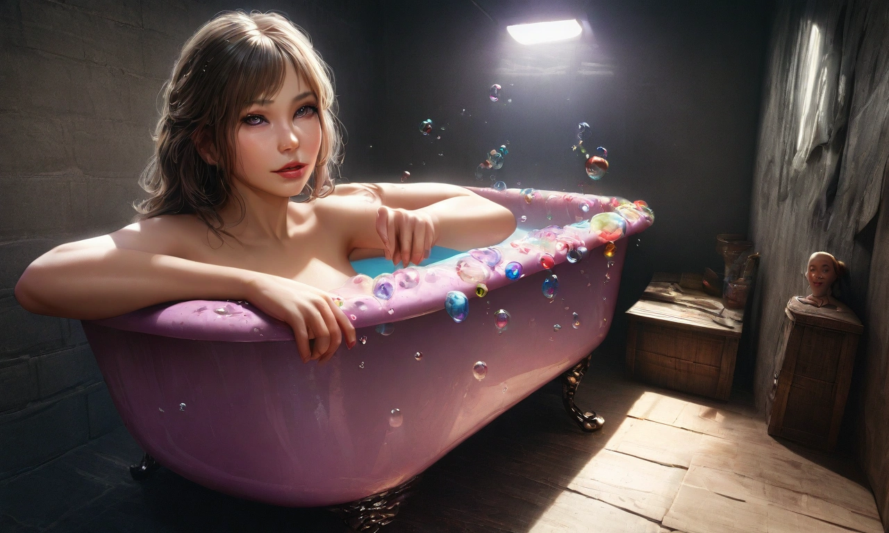 DSLR, F/2.8, Lens Flare, 5D, 16k, Super-Resolution . realistic style, key visual, vibrant, studio realistic, highly detailed A different mood whimsical full body view best quality, eerie masterpiece, monochromatic palette dominated by eerie shades of deep blue horror themed bathroom curly bikini girl sharp look, wide eyes, very dark lips, A fallen female kneels in anguish drenched in bathroom wet, translucent, emotional, oris vallejo art, Mysterious,stylish bikini to e bathroom in a vintage bathroom, perfect anatomy, highly detailed, graphic 3d model, render, comic art, graphic novel art, vibrant, detailed character