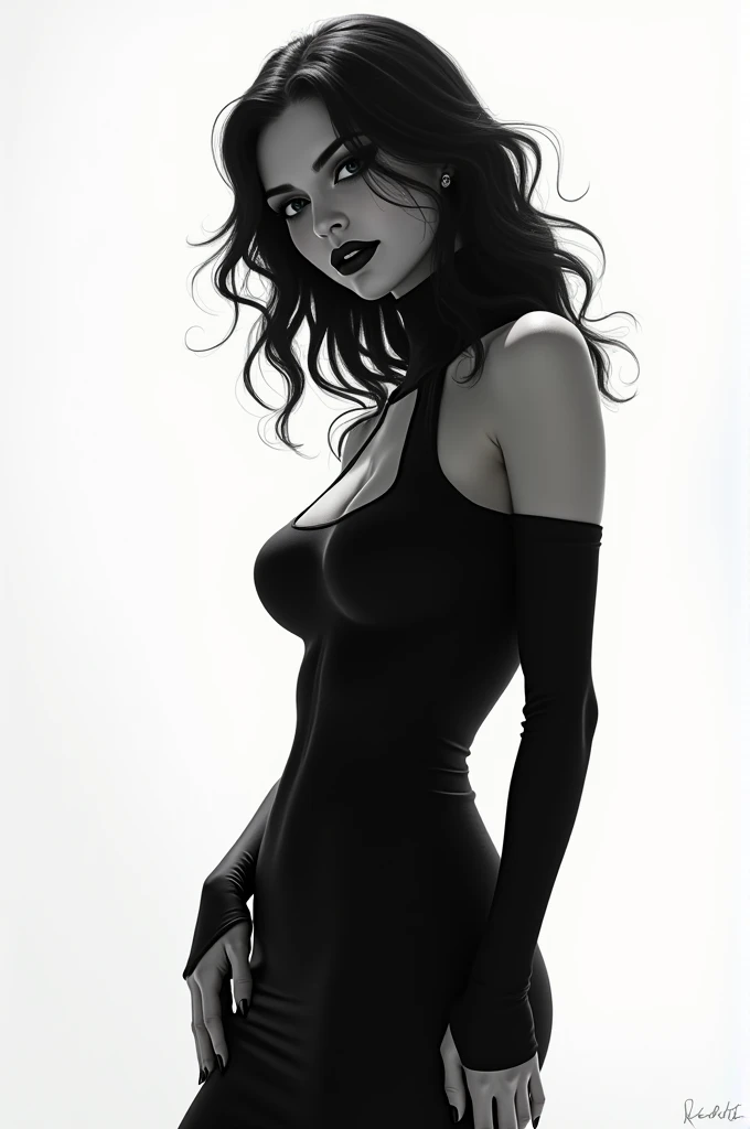 full body, sam yang,
1girl, backlighting, bare shoulders, white choker, blurry, blurry background, blush, breasts, choker, cleavage, closed mouth, collarbone, earrings, forehead, freckles, hair over shoulder, jewelry, long hair, looking down, pointy nose, red lips, shadow, solo, thick eyebrows, thick eyelashes, full body, ((masterpiece))