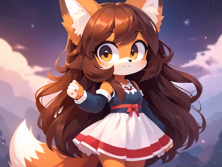 Girl with a cute fox, thick hair, detailed body, clothes, nice background, high quality, a masterpiece 