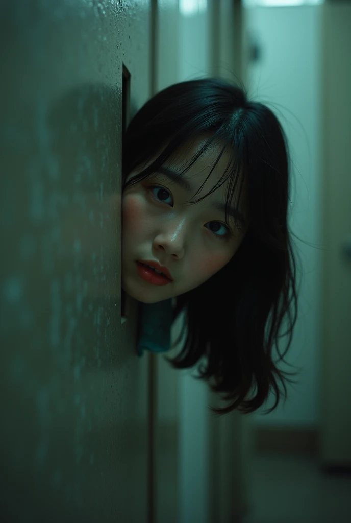 raw photo , 8K, ultra detailed, (realistic:1.2), (film grain:0.0), masterpiece, (1girl, open mouth:1.3), (school uniform, sleeveless), (sexy:1.5), (punch perm, long hair), (red lips), (woody room),(close up),(fisheye:1.5)