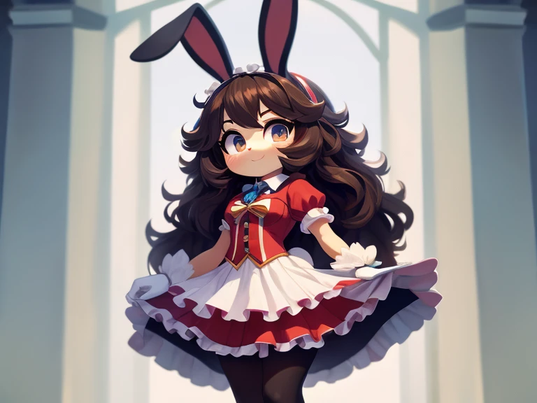 Cute bunny girl with thick hair, detailed body, nice clothes, background, high quality, a masterpiece 