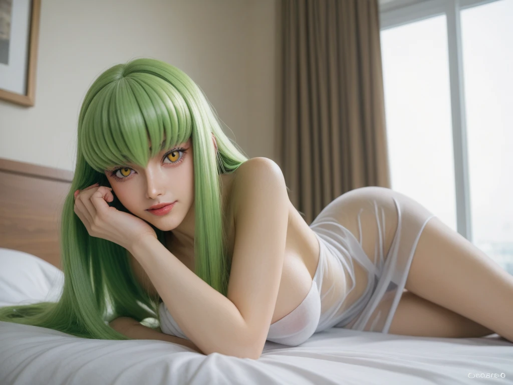 work of art, best qualityer, 1 girl, nahida, impacto genshin, White hair, hair green, cute, from behind, hair falling forward, bed-in, blush, breastsout, in this, rug, bare rug, rugboob, bared shoulders, completely naked, Inside the house, lying on bed-in, pillow, shining skin, oil, oily, oiled rug, semen, semen on rug