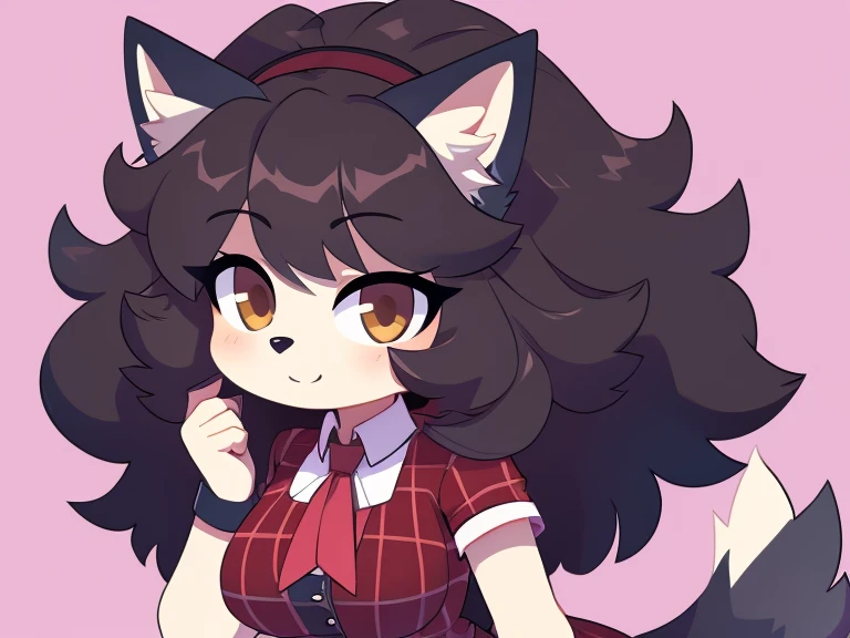 Cute wolf girl with thick hair, detailed body, nice background clothes, high quality 