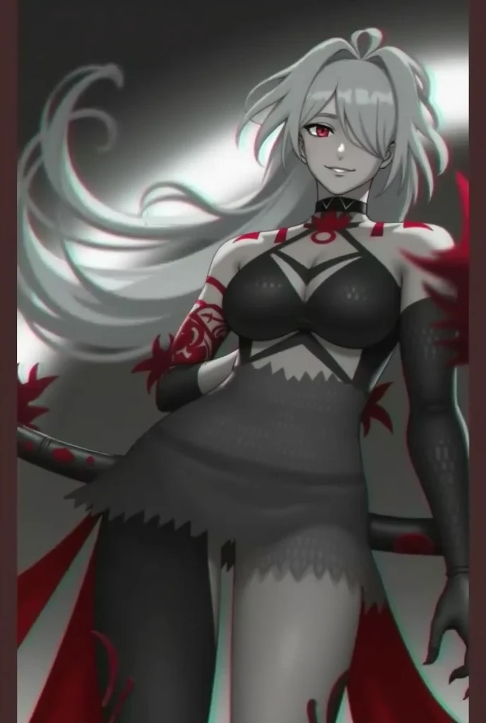 8k, RAW photo, best quality, masterpiece:1.2,1girl,mature female,cleavage,((White_hair:1.2)), (glowing red pupils), (red devil horns), (Devil smile), (((body painting))),(((paint wall))),(cowboy shot),nude,