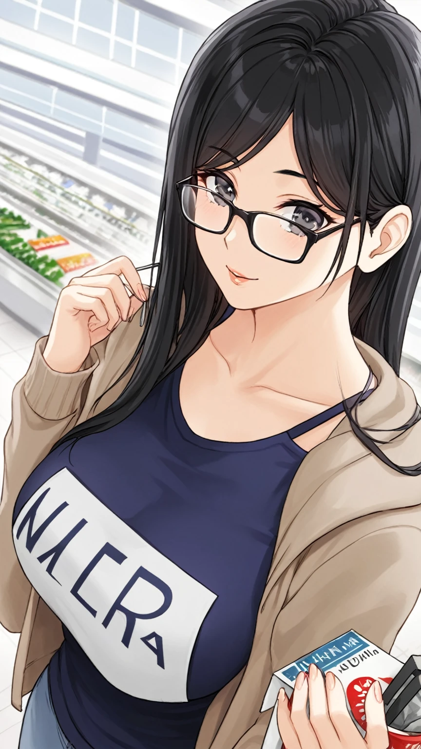 Black hair, long hair, glasses, winter clothes, shopping, shopping mall