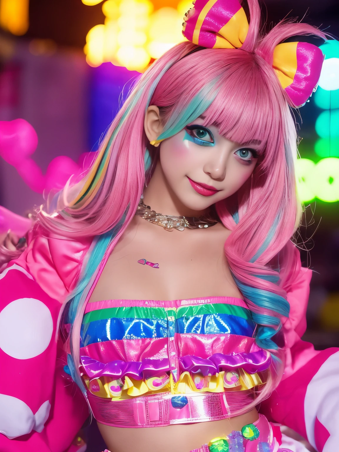 Photos of Alafe girls posing in colorful costumes, y 2 k cutecore clowncore, Cute Decora Rainbow Core, cute HQ rendering , Candy Girl, Decora style, unreal engine : : Rave Makeup, Labor Girl, Rave Girl, Rave Costumes, Glitch Punk Girl , soda-themed girl , playful and cheerful , 80s pin-up style