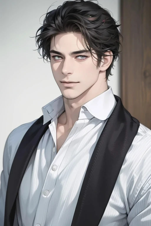 (best quality,4k,8k,highres,masterpiece:1.2),ultra-detailed,(realistic,photorealistic,photo-realistic:1.37),30 year old man,3 day beard,handsome anime,portraits,strong,masculine,dark hair,sharp jawline,mesmerizing eyes,perfectly styled hair,cool anime outfit,confident expression,vibrant colors,dynamic lighting, CEO and expression smile in love.
