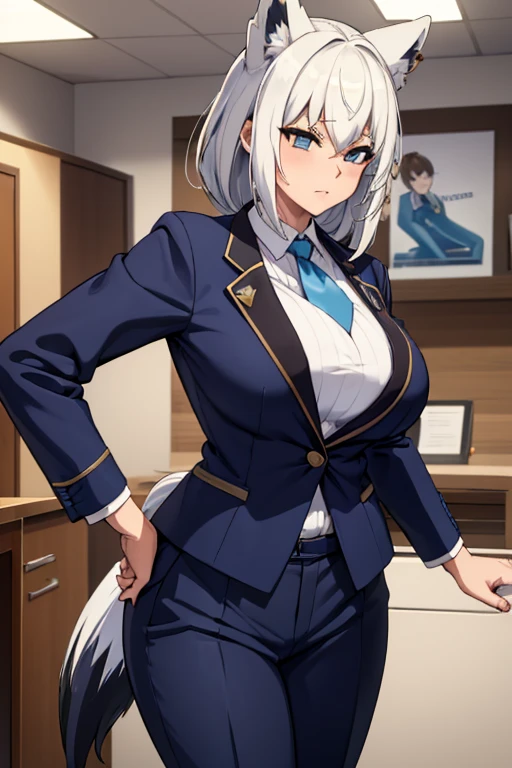 ((  best quality)), ((masterpiece)), ( super detailed),((business suit)),((Pants)), ( mansuji),mother, Mature Woman,50 years old,(tie),