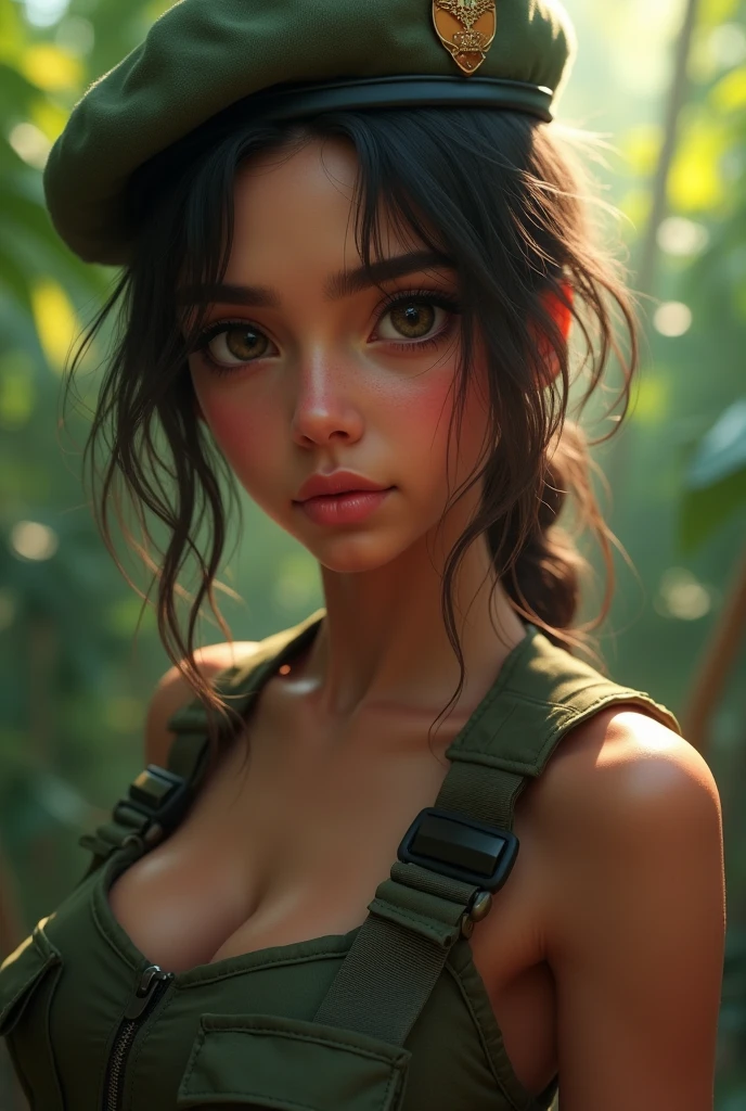 (masterpiece, best quality:1.3)
<lora:add_detail:0.7> <lora:epi_noiseoffset2:1> <lora:QuietMGS:0.7>
QuietMGS, 1girl, solo, breasts, looking at viewer, smile, short hair, brown hair, gloves, cleavage, bare shoulders, medium breasts, green eyes, swimsuit, upper body, ponytail, bikini, day, black gloves, elbow gloves, lips, eyelashes, makeup, black bikini, suspenders, low ponytail, freckles, short ponytail, nose, single elbow glove