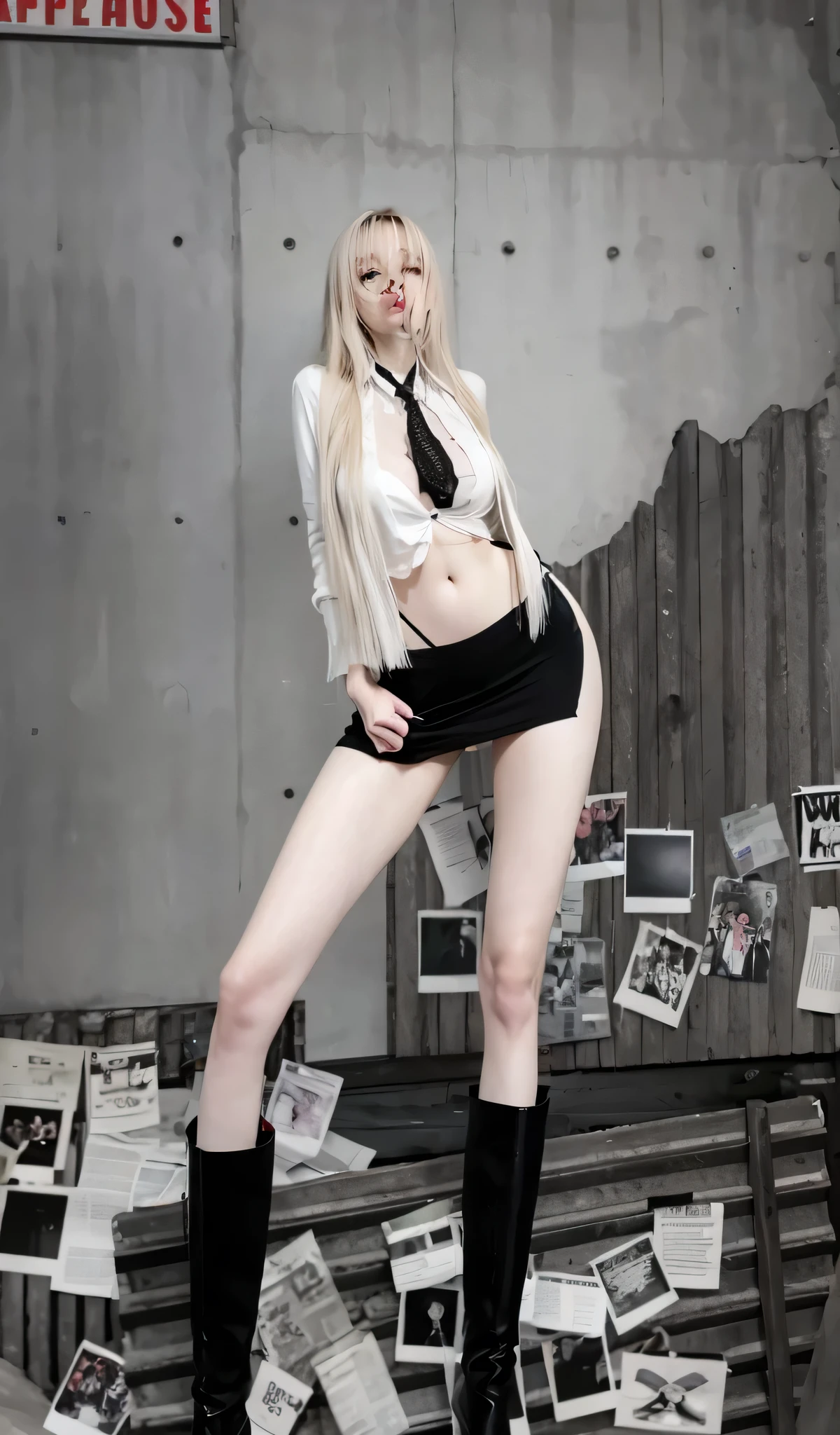 Blonde shorthair Korean girl、(((strongly frightened)))Black leather shorts、(((Black tights)))、Purple Oversize Boa Sweater、Clothes are wet with mucus、Slightly lean eyes、Dark eyeshadow、(((Lying on your back and spreading your legs wide、I'm showing my crotch to this)))、(((A strong man grabs my leg))))(((Spit out white condensed milk from the crotch through the pants)))