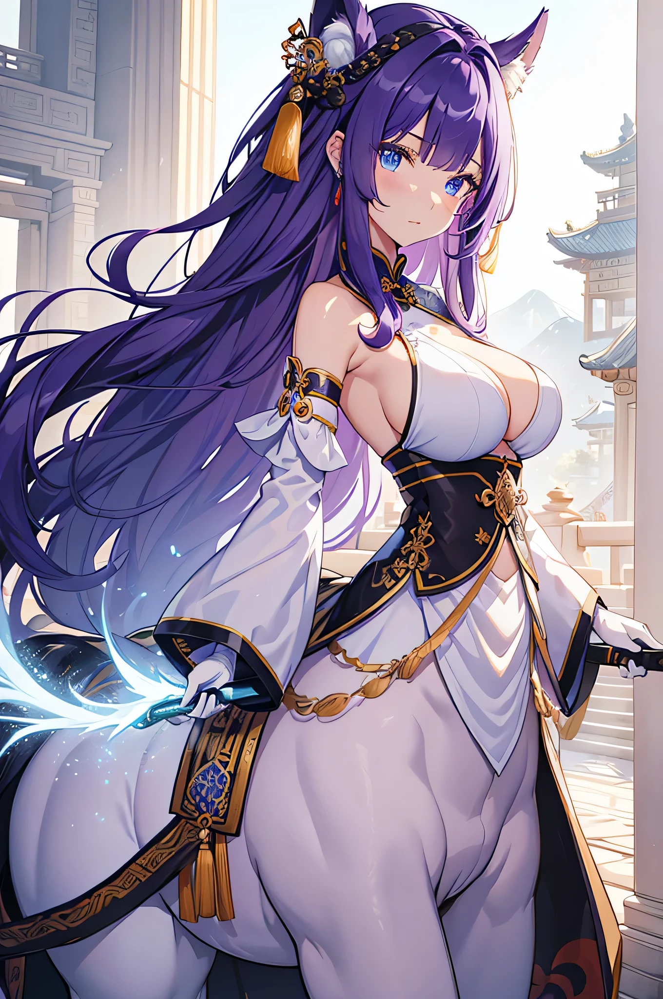 Tang Wutong, big boobs, wearing a white cotton halter neck dress with cleavage, Street, western style dress 