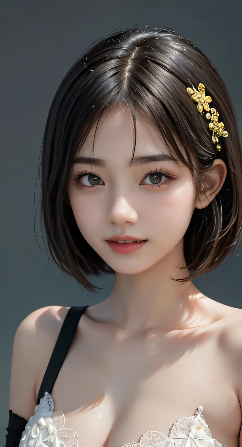 {{ short black bob hair },{{hime cut:1.6}},{ Hair Bobble}, , {{ long eyelashes :1.6}}, solid round lightsmile , , ,  Surrealism ,  Drop Shadow , Anaglyph,  Stereogram , Character portrait, throw,  atmospheric perspective , 8k,  super detailed, Accurate, 最 High Quality ,  NFSD, retina, Accurate,  Anatomically Accurate , textured skin,  super detailed,  High Quality , 最 High Quality ,  high definition , 1080P,  hard disk , 8k、 { cute and seductive smile } , {{{One Beautiful Asian Girl::{{Light in the pupil :1.8}} ,{White Lace Lingerie},, gentle seductive smile  ,  cute young woman, Young Asian Women ,  young and cute asian face ,  Korean Girl , With a captivating smile,  