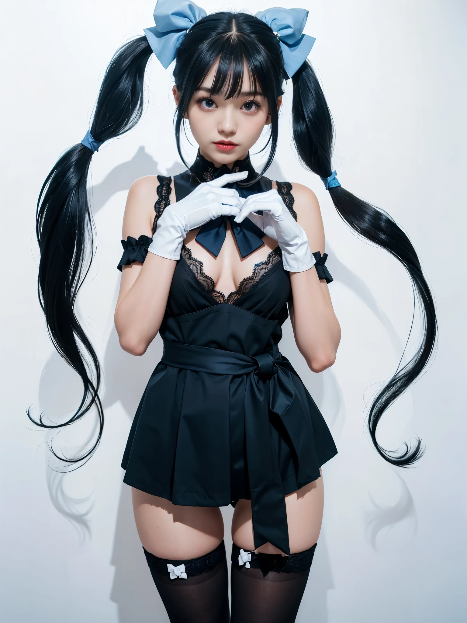 (((Black Bunny Girl Hair Band)))、(((Twin-tailed)))、(((Hair that flutters in the wind)))、(((Open your crotch)))、Photorealsitic、超A high resolution、Convoluted、ultra-detailliert、(dent in the skin)、Cute、Feminine、Detailed body、Medium chest、(A detailed face: 1.1)、(Outline of the iris)、(Hydrocore Lens)、(perfect eyes)、4K、Beautiful fece、(masterpiece: 1.2)、(top-quality:1.2)、Multiple beautiful women、wide-hips、slenderbody、doress、ふしだらな、Awkward seductive pose、stripper、In a club、Dancing、Black theme、crouching down、Optimal ratio of 4 fingers to 1 thumb、actionpose、、(((Inside the house of mirrors in the amusement park)))、((Enamel Knee High Boots))、((Enamel Long Gloves))、(((maikurobikini)))、(((Bunny girl collar and black bow tie)))