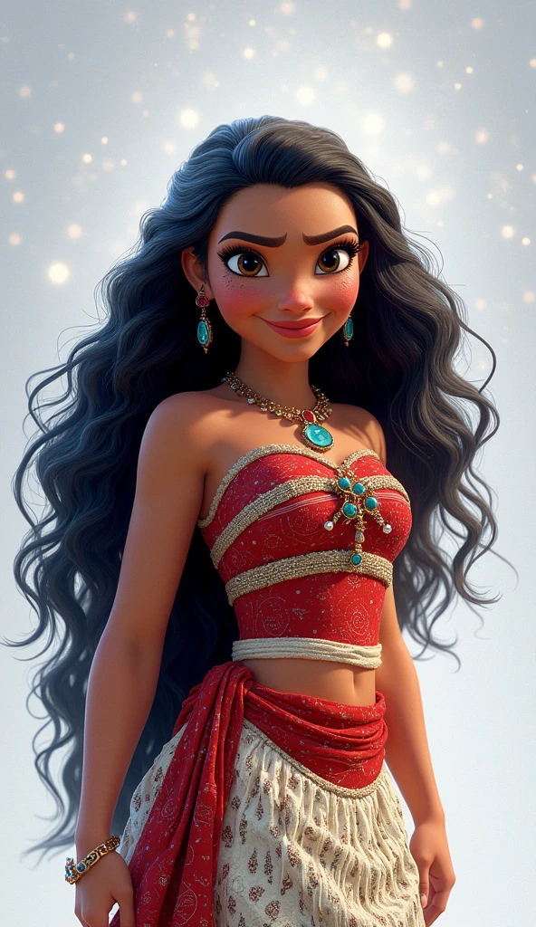 Moana Christmas art ,  totally white background, score_9, score_8_above, score_7_above, (masterpiece:1.4),( Best Quality :1.4),( High resolution:1.4),( looking at the viewer :1.1),(night:1.2),smile,1 ,Alone,Alone focus, Disney-Pixar 