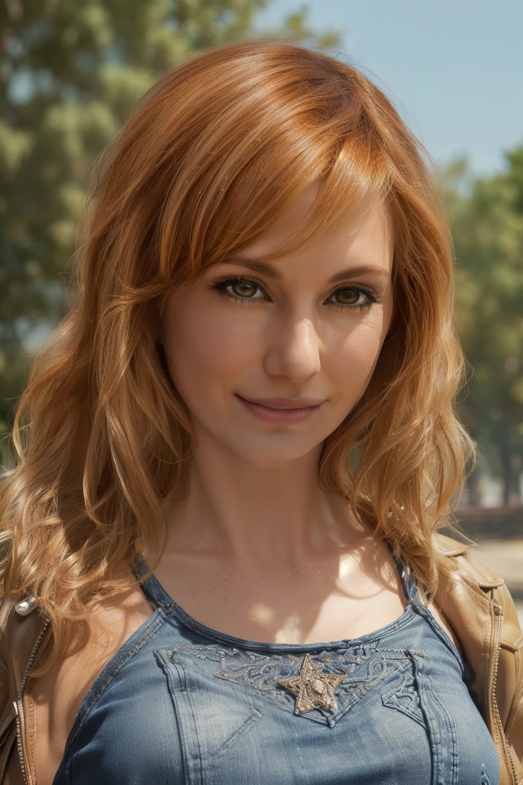 mndngwmn, redhead, outside, walking through park, leather jacket, looking up at viewer, ((cowboy shot:1.5)), (jeans:1.2), tank top, (walking towards viewer:1.3), kari byron
(RAW photo), (masterpiece:1.5), (best quality:1.1), (intricate details:1.2), (ultra detailed), (realistic:1.5), (photorealistic:1.5), (hyper realistic:1.4), (detailed clothes:1.3), (8k, 4k, intricate), (volumetric lighting:1.1), (highly detailed:1.2), (detailed face:1.2), (detailed eyes:1.2), (Detailed background:1.2), (dynamic pose:1.3), fcPortrait, CR1.2, beautiful face, sexy face, perfect face