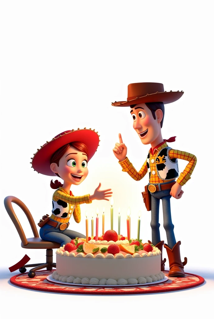 Toy Story celebrating anniversary,  illustration,  totally white background, score_9, score_8_above, score_7_above, (masterpiece:1.4),( Best Quality :1.4),( High resolution:1.4), happy dinner, Disney-Pixar 