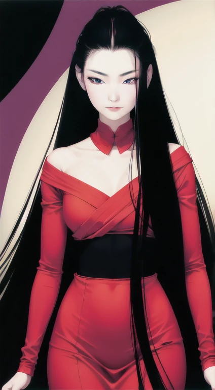 tsuruta ichiro, Narrow-eyed, 1girl in, Allback、deadpan、short-hair、shorth hair、brow、Reluctance、A dark-haired、Tucked Hair Solo, Cowgirl, Onepiece,  ((mideum breasts)),  Thin slit eyes、Black eyes, Light shines on the eyes、Black hair, gloves, Dress,  Luxurious Jewelry, earrings, sharp eye、 elbow groves,Raise your hands and tie your hair back, random color, random color dress,  Makeup for long eyes, Slender eyes、lip stick, Complex petal pattern, Rim Light, Back Light, pastel color,Studio Lighting