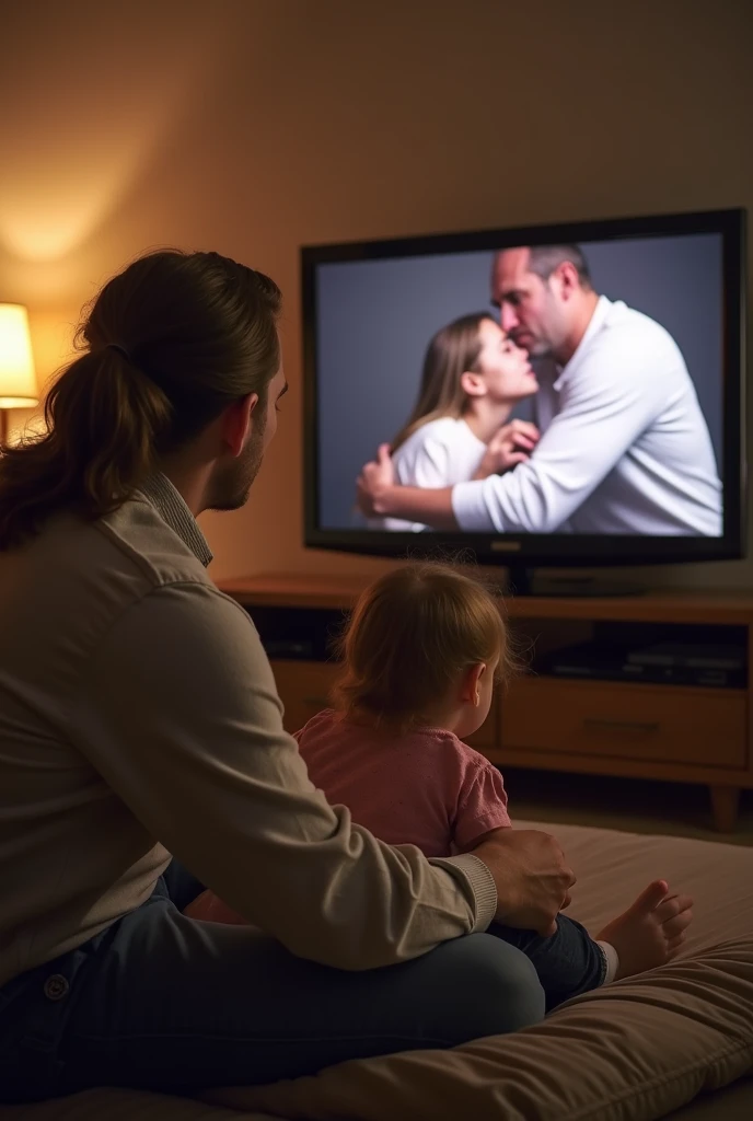 Man Kissing Another Man,On TV and a Child Watching