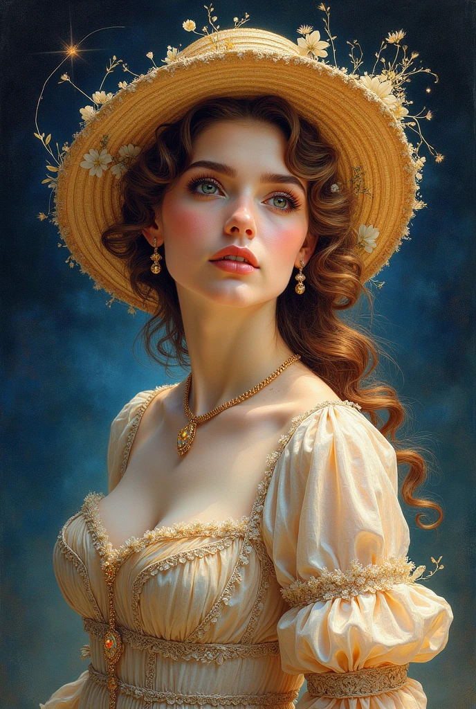 Generate an Art Nouveau pastel painting of (((Dulcinea))) as envisioned by Don Quixote, the love of his life. Create a portrait that captures her timeless beauty, with soft natural lighting and a 85mm lens for a classic look. Pay meticulous attention to detail, emphasizing the elegance of her attire and the enchantment in her eyes. Render the scene with a high resolution to showcase her grace.