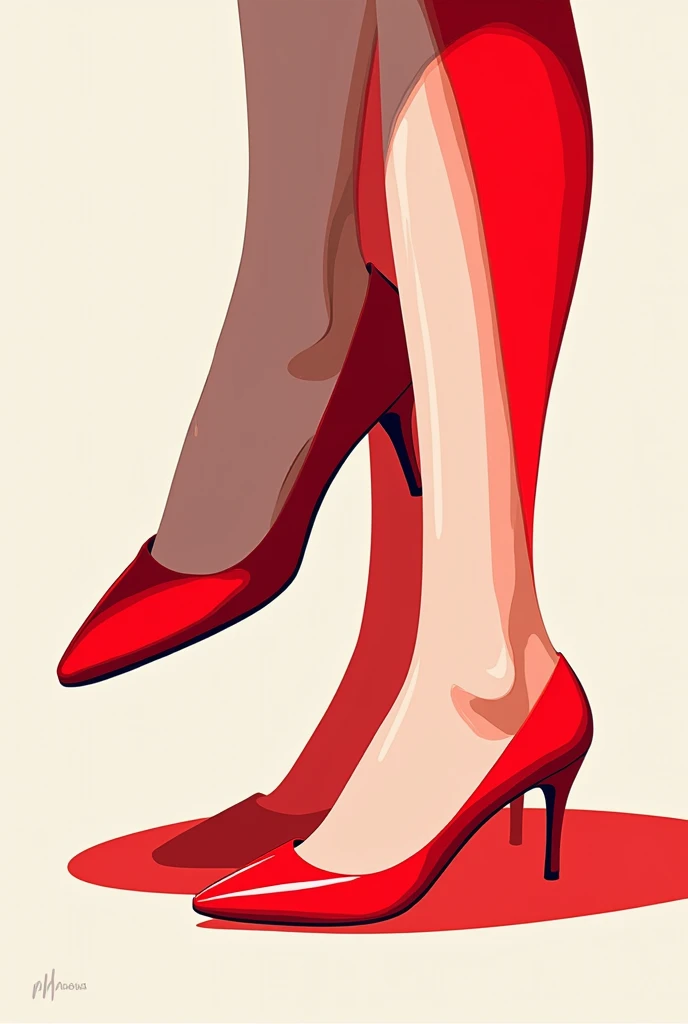 <lora:JarringlyWholesome:1> illustration, jarringlywholesome close up shot from below, macro, , sexy long legs, wearing red high heels, muscular calfs