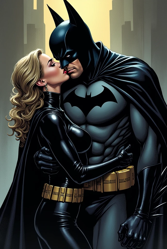 Hyper realistic image of Super Girl kissing Batman while grabbing his big, veiny penis