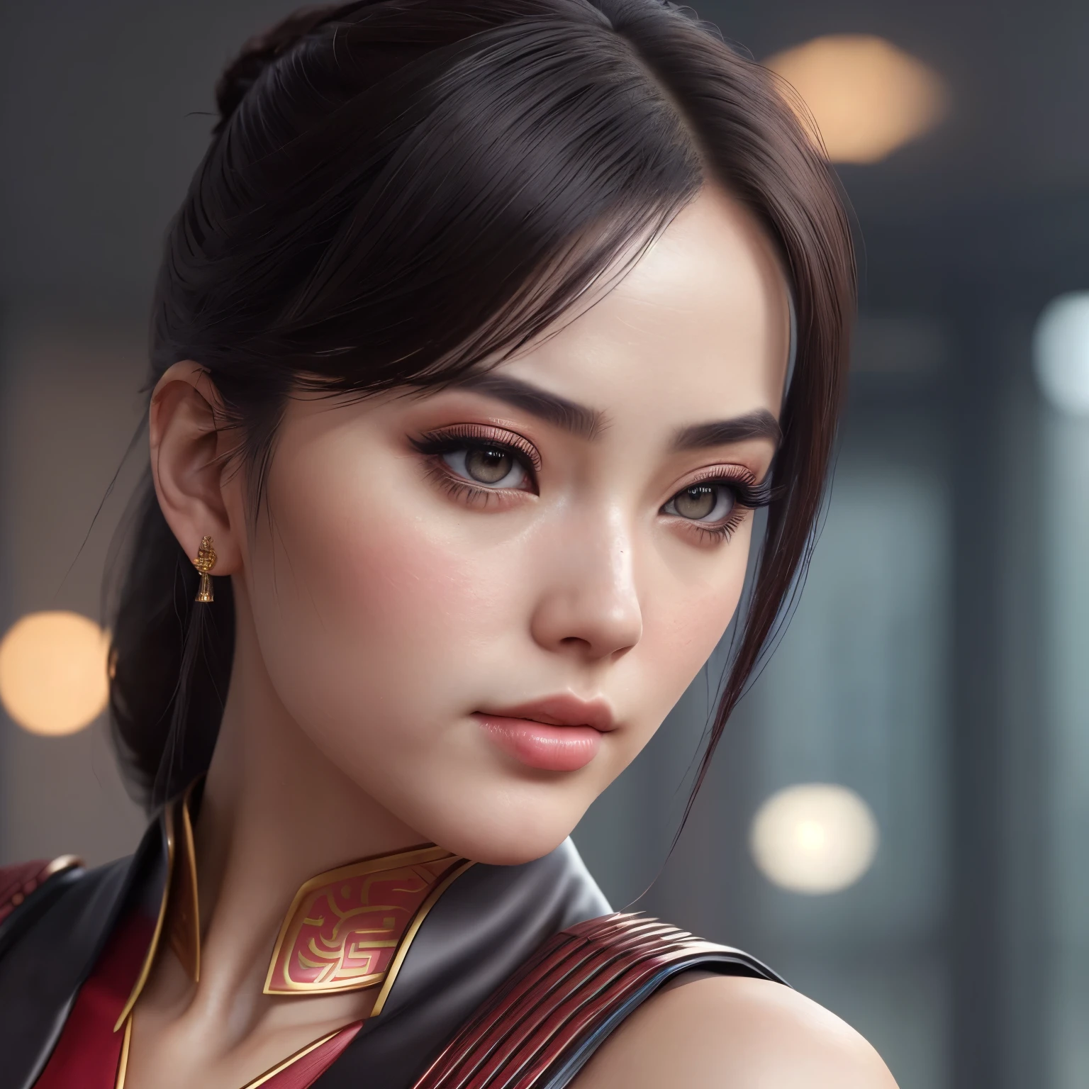 Game art，The best picture quality，Highest resolution，8k，((A bust photograph))，((Portrait))，((Head close-up:1.5))，(Rule of thirds)，Unreal Engine 5 rendering works， (The Girl of the Future)，(Female Warrior)， 22-year-old girl，(Female hackers)，(Ancient Oriental hairstyle)，((The pupils of the red eyes:1.3))，(A beautiful eye full of detail)，(medium breasts)，(Eye shadow)，Elegant and charming，indifferent，((anger))，(Future style silk combat suit combined with the characteristics of Chinese cheongsam，Joint Armor，There are exquisite Chinese patterns on the clothes，A flash of jewellery)，Cyberpunk Characters，Future Style， Photo poses，City background，Movie lights，Ray tracing，Game CG，((3D Unreal Engine))，oc rendering reflection texture, show nipples, medium breasts, show vagina, spread legs.