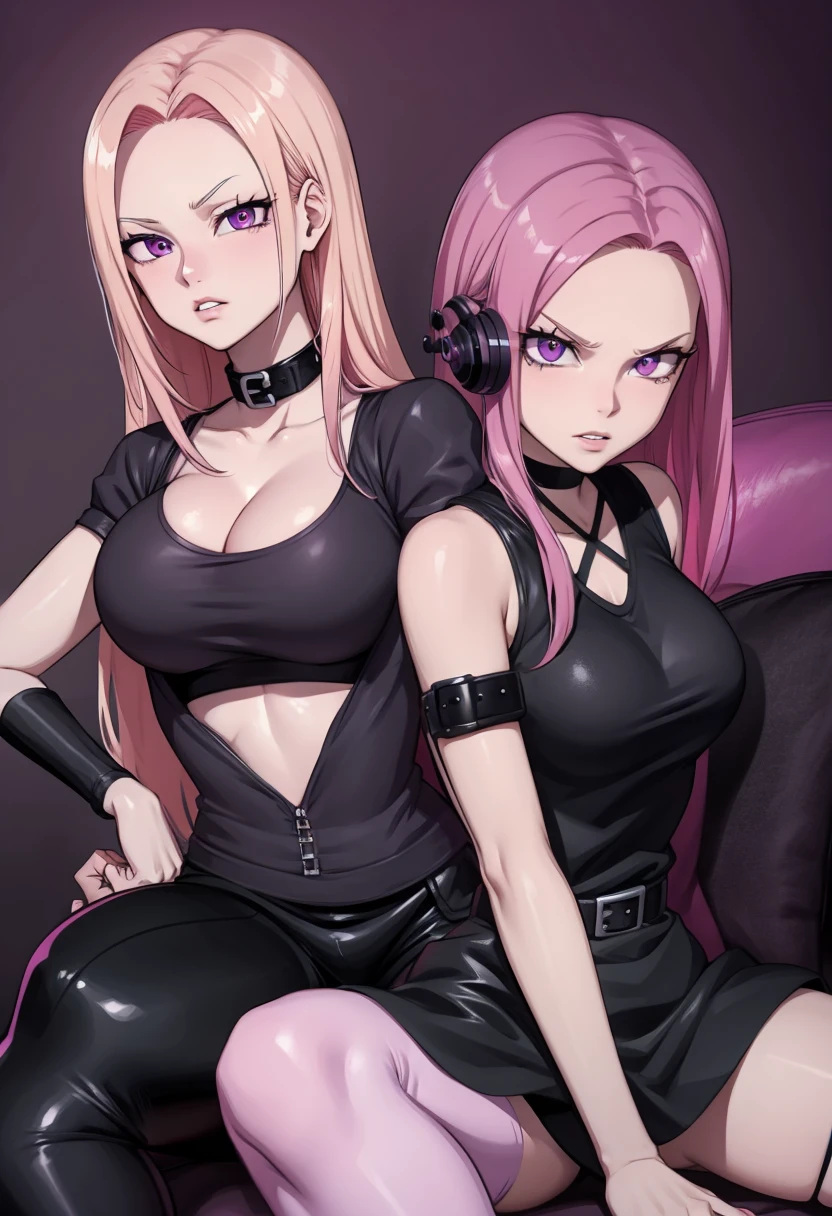 Android 18 Gothic with long pink hair, dark purple eyes
