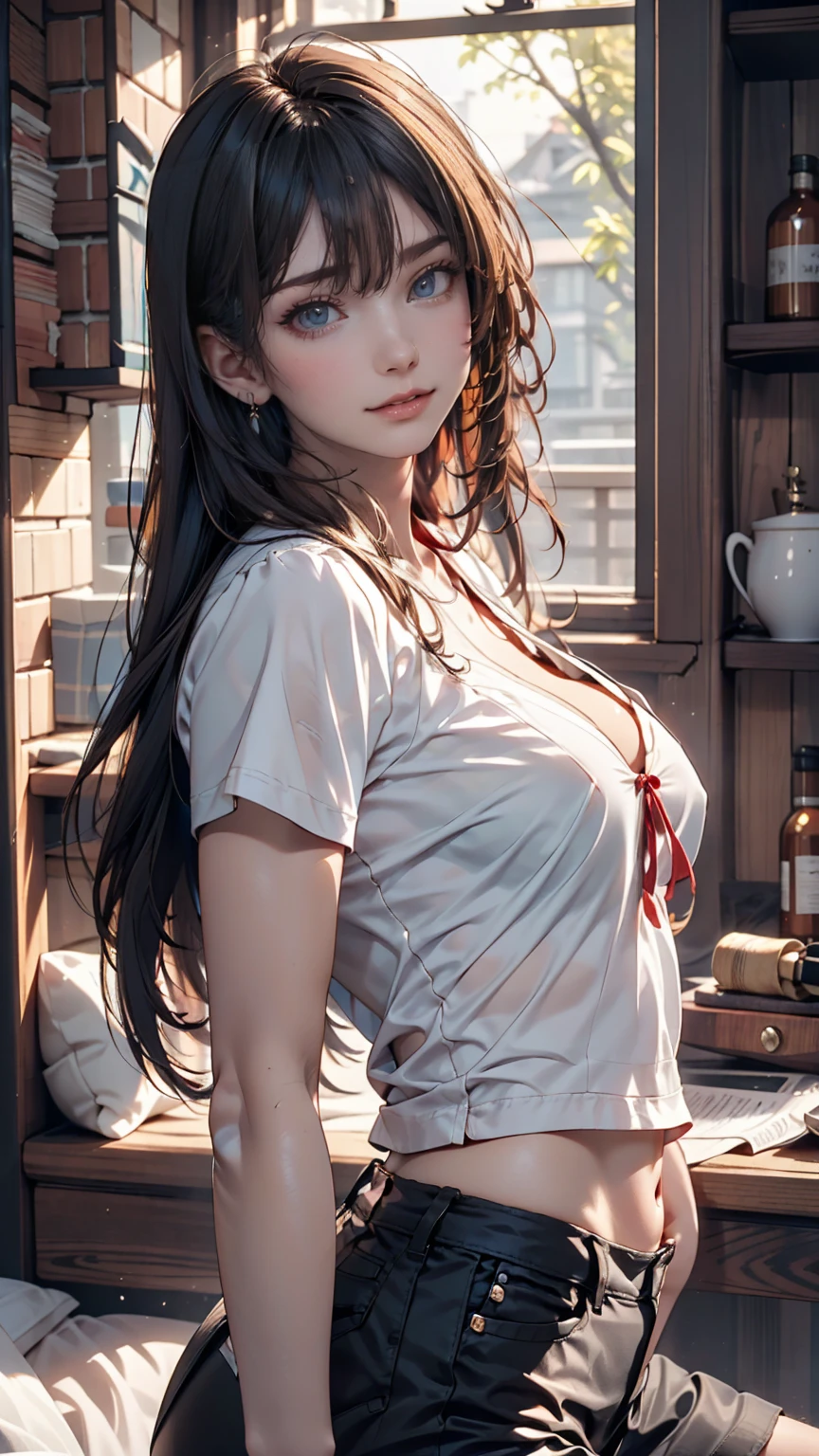  Unrivaled Beauty ,  shiny、 Tight 、 pubic skin, Bangs,  shinyストレートの美しいプラチナブロンド,  Super long straight silky hair ,  eyeliner ,   sexy beautiful innocent ,   high definition big beautiful bright blue eyes ,  Beautiful and adorable girl, baby face, Short sleeve shirt