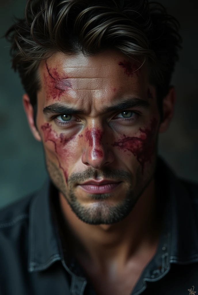 28 years handsome guy with blood on face
