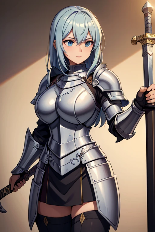 (( best quality)), ((masterpiece)), ( super detailed), fantasy world,knight ,Breast plate, plate Armor,sword,have sword,have SHIELD,reg Armor,pocket,